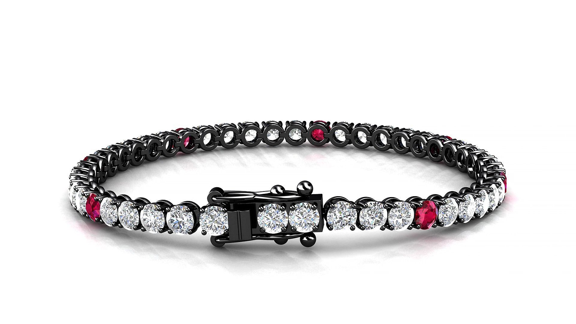 Firenze 1-5 | 18k Black Gold 3.4 mm Round Natural Ruby & Diamond 18 cm Tennis Bracelet