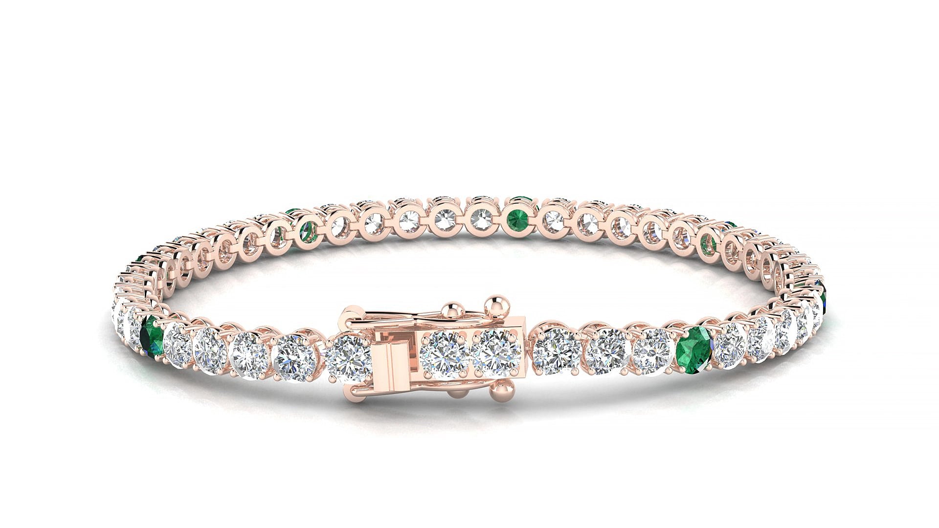 Firenze 1-5 | 18k Rose Gold 3.4 mm Round Natural Emerald & Diamond 15 cm Tennis Bracelet