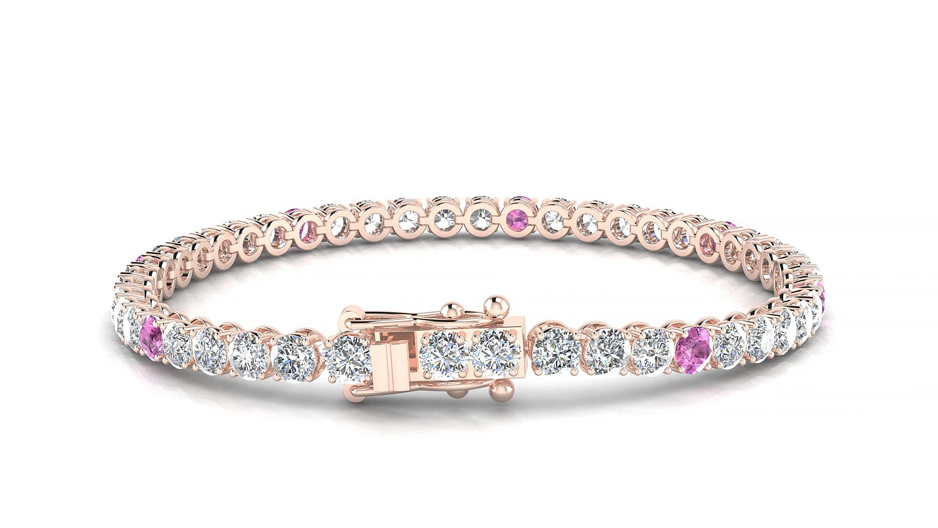 Firenze 1-5 | 18k Rose Gold 3.4 mm Round Natural Pink Sapphire & Diamond 15 cm Tennis Bracelet