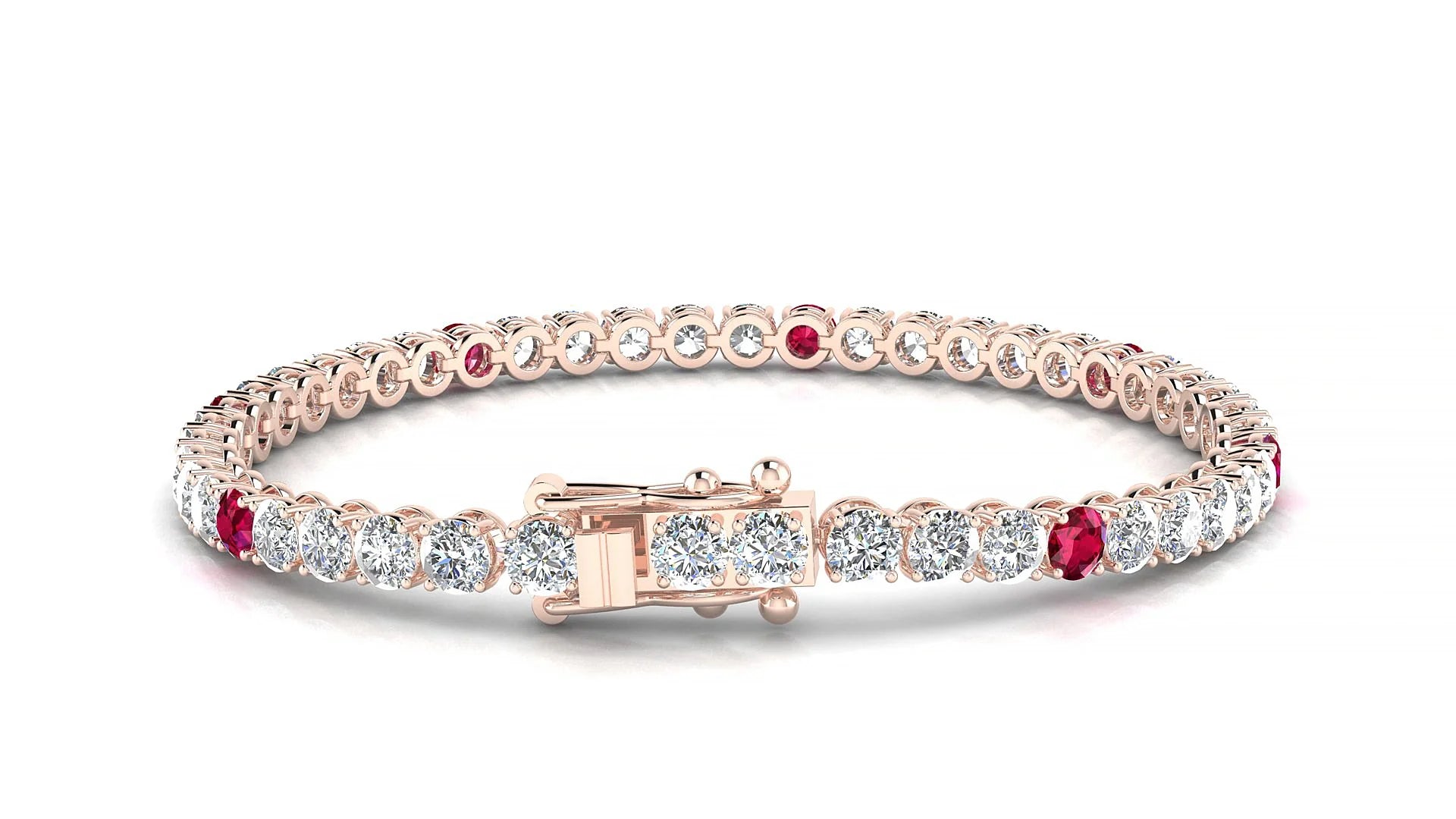 Firenze 1-5 | 18k Rose Gold 3.4 mm Round Natural Ruby & Diamond Tennis Bracelet