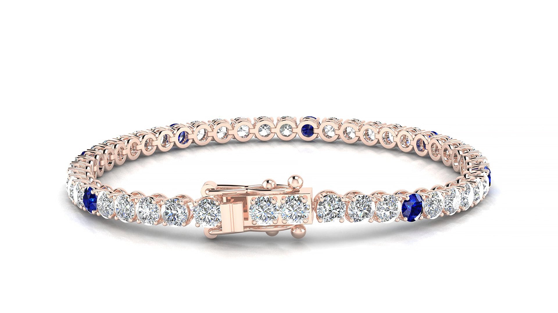 Firenze 1-5 | 18k Rose Gold 3.4 mm Round Natural Sapphire & Diamond 20 cm Tennis Bracelet