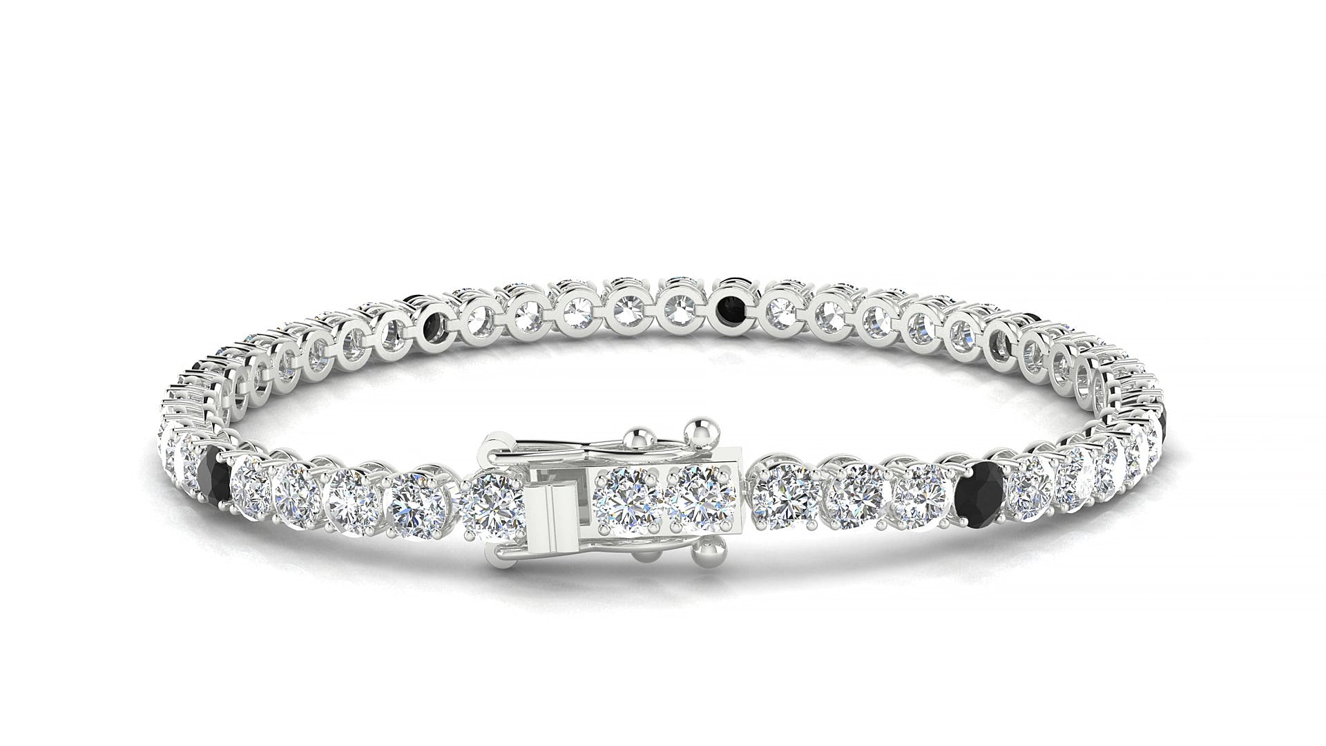 Firenze 1-5 | 18k White Gold 3.4 mm Round Natural Black Diamond & Diamond 15 cm Tennis Bracelet