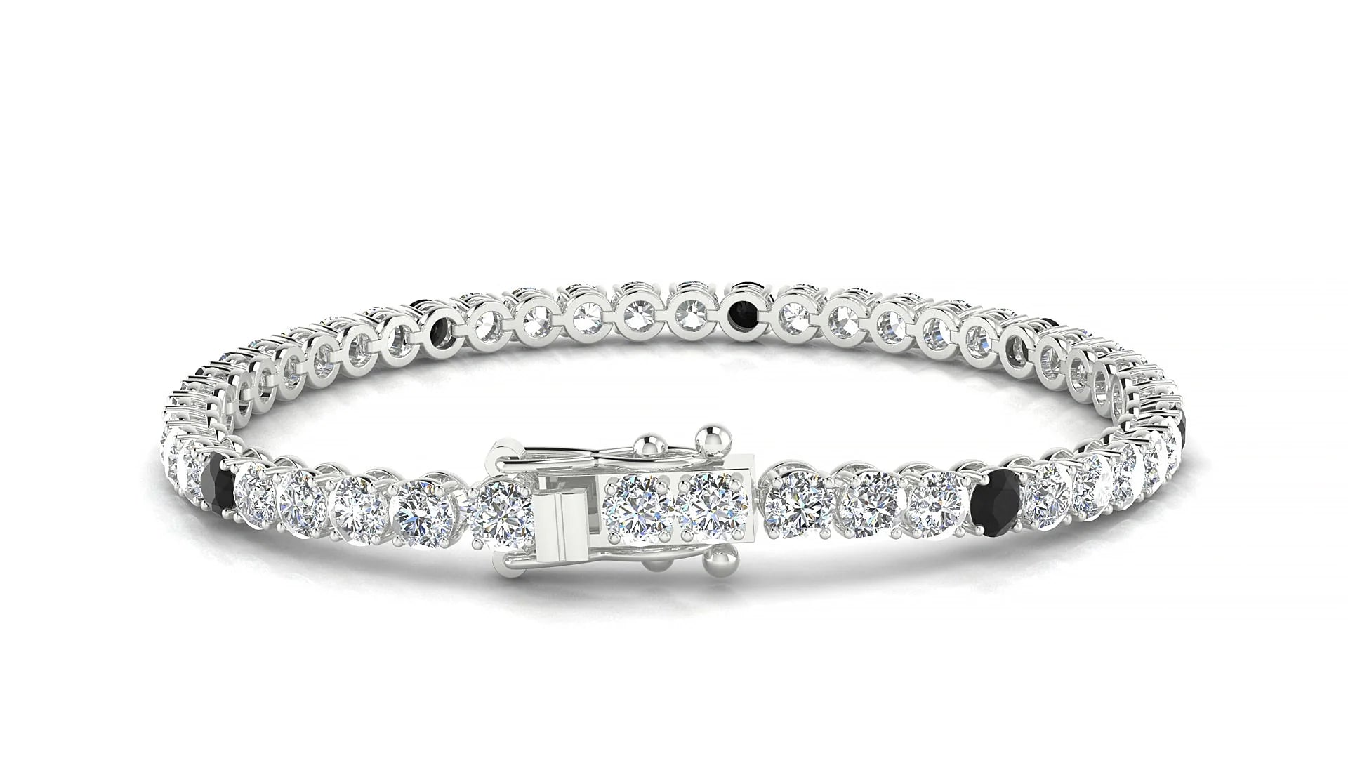 Firenze 1-5 | 18k White Gold 3.4 mm Round Natural Black Diamond & Diamond Tennis Bracelet