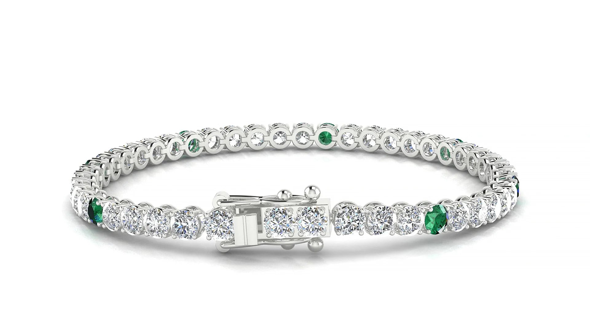 Firenze 1-5 | 18k White Gold 3.4 mm Round Natural Emerald & Diamond Tennis Bracelet