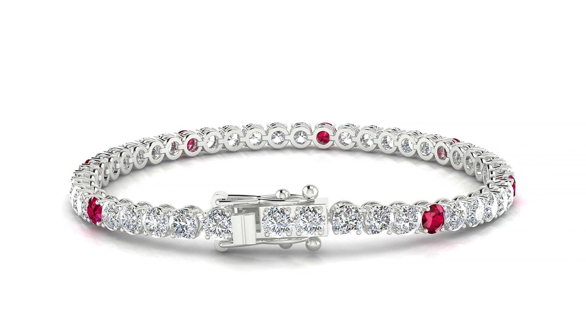 Firenze 1-5 | 18k White Gold 3.4 mm Round Natural Ruby & Diamond 16 cm Tennis Bracelet