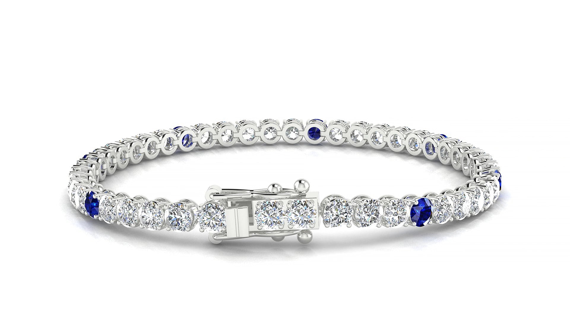 Firenze 1-5 | 18k White Gold 3.4 mm Round Natural Sapphire & Diamond 19 cm Tennis Bracelet