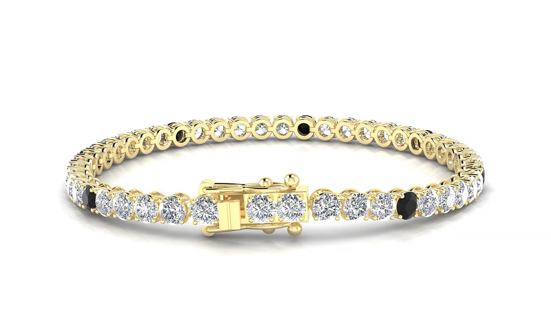 Firenze 1-5 | 18k Yellow Gold 3.4 mm Round Natural Black Diamond & Diamond 19 cm Tennis Bracelet