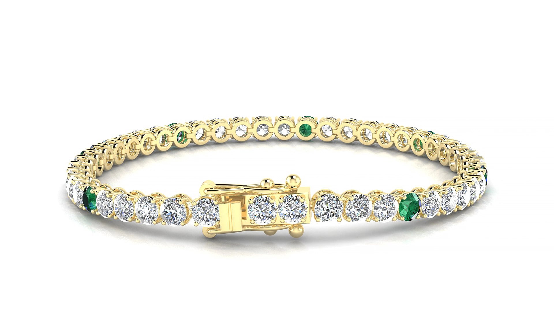 Firenze 1-5 | 18k Yellow Gold 3.4 mm Round Natural Emerald & Diamond 15 cm Tennis Bracelet