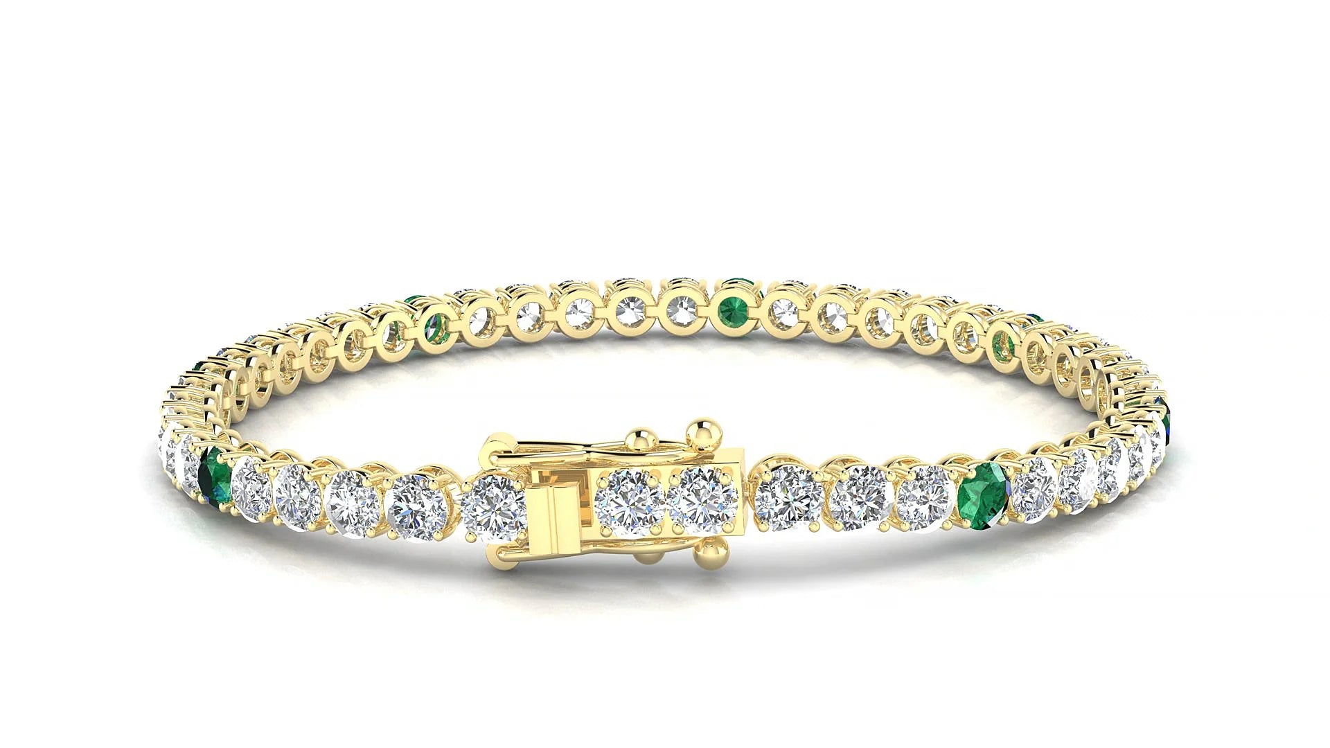 Firenze 1-5 | 18k Yellow Gold 3.4 mm Round Natural Emerald & Diamond Tennis Bracelet