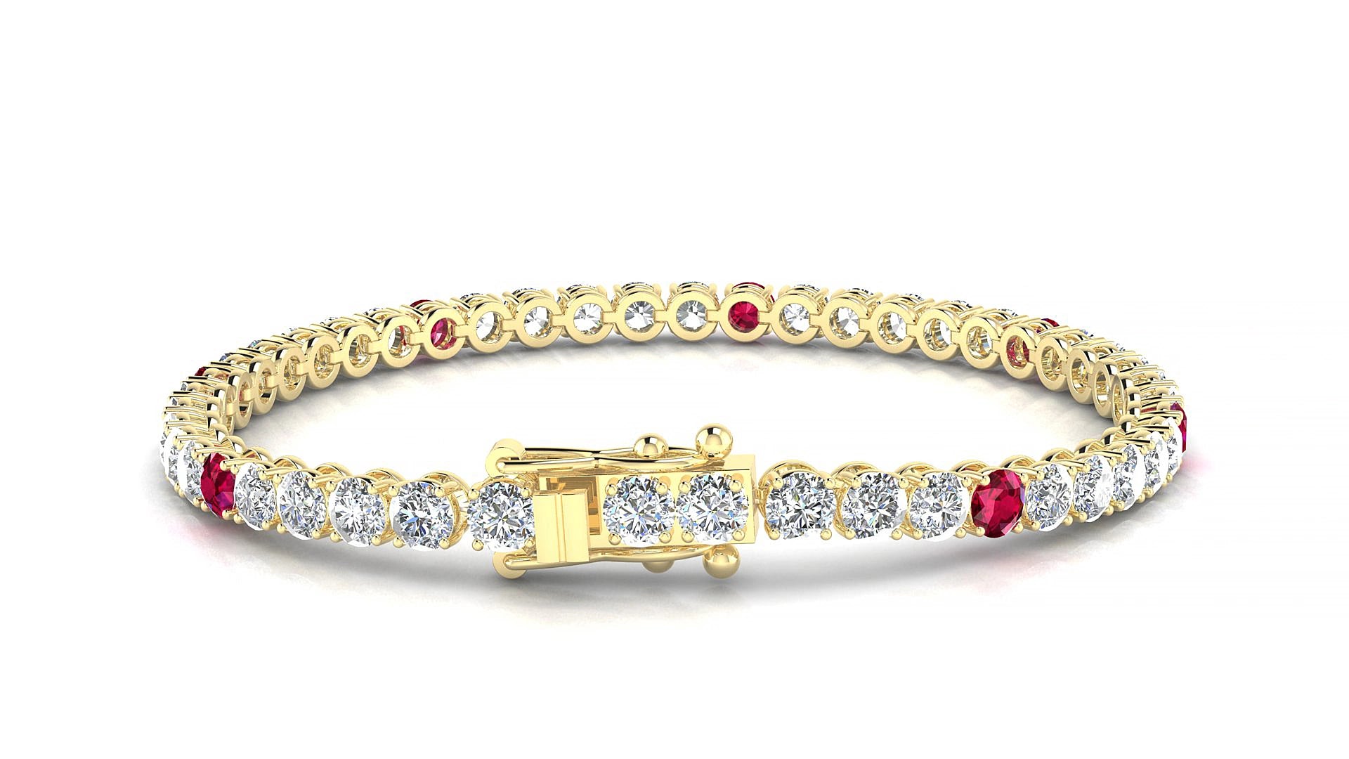 Firenze 1-5 | 18k Yellow Gold 3.4 mm Round Natural Ruby & Diamond 16 cm Tennis Bracelet