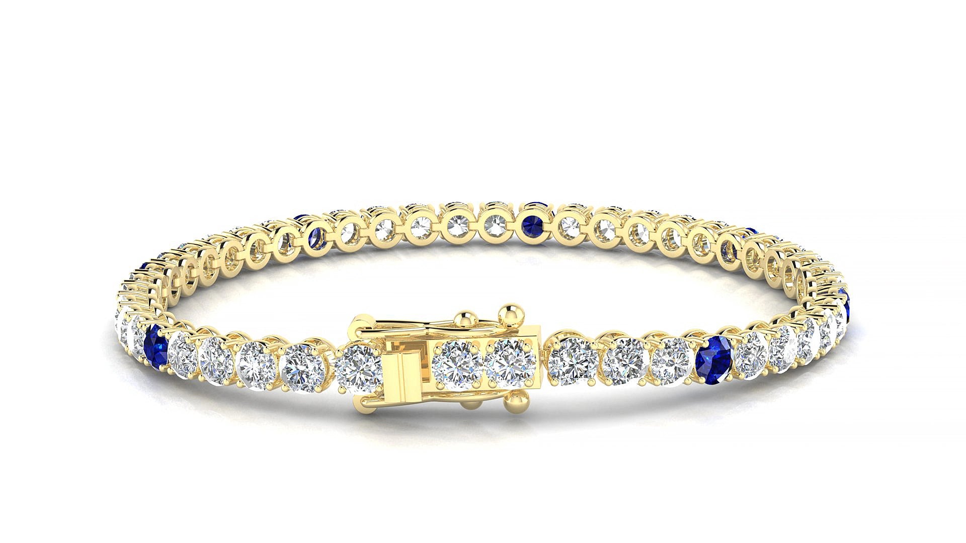 Firenze 1-5 | 18k Yellow Gold 3.4 mm Round Natural Sapphire & Diamond 20 cm Tennis Bracelet