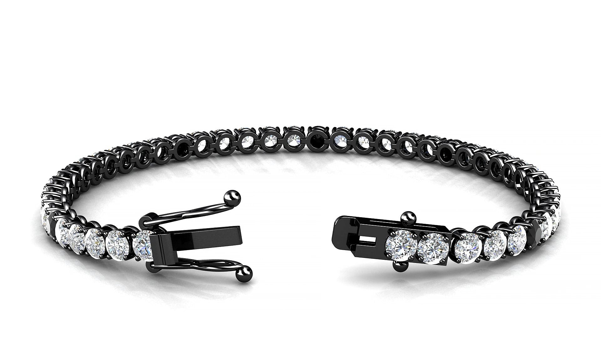 Firenze 1-5 | 18k Black Gold 3.4 mm Round Natural Black Diamond & Diamond 17 cm Tennis Bracelet