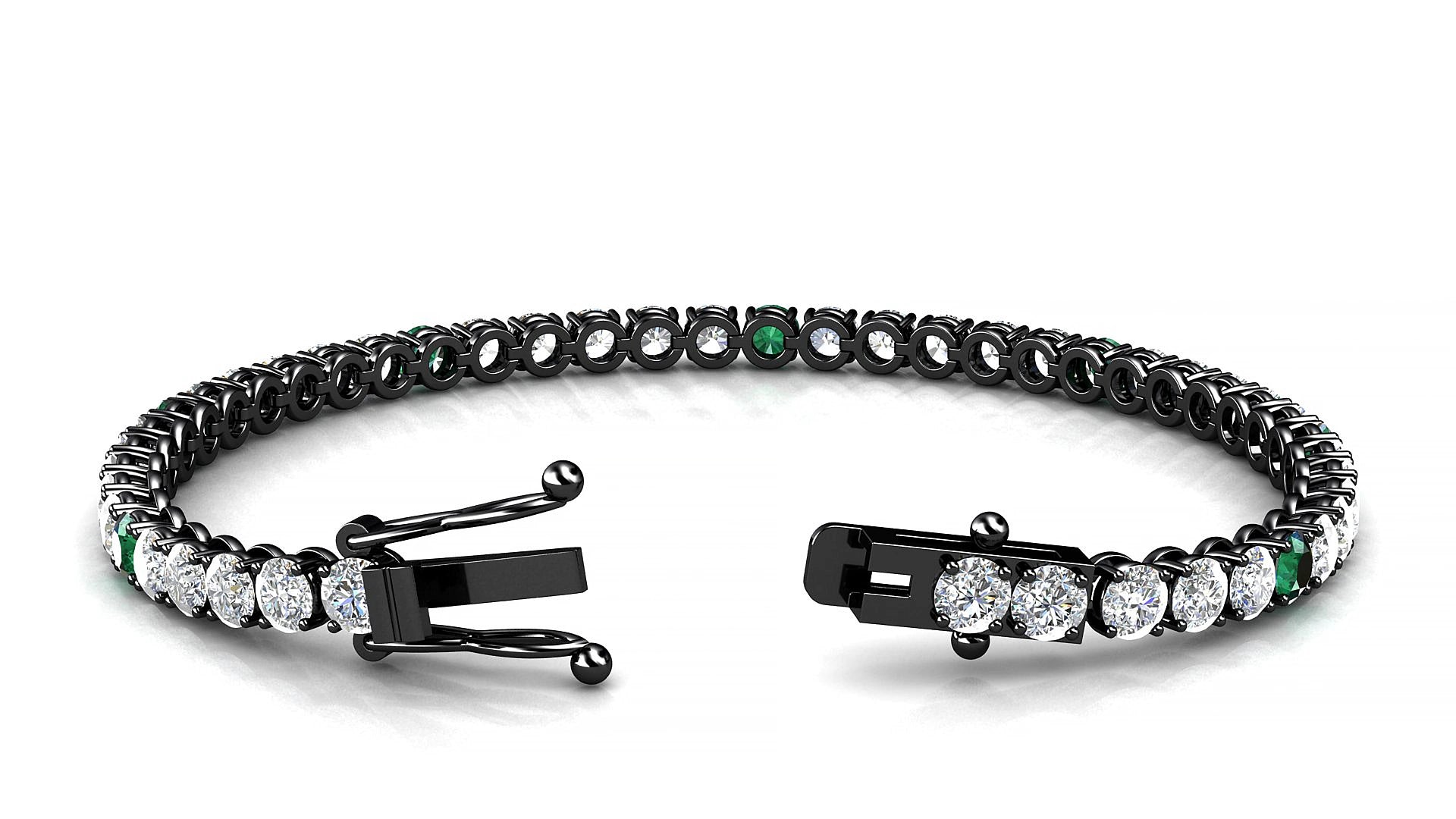 Firenze 1-5 | 18k Black Gold 3.4 mm Round Natural Emerald & Diamond 15 cm Tennis Bracelet