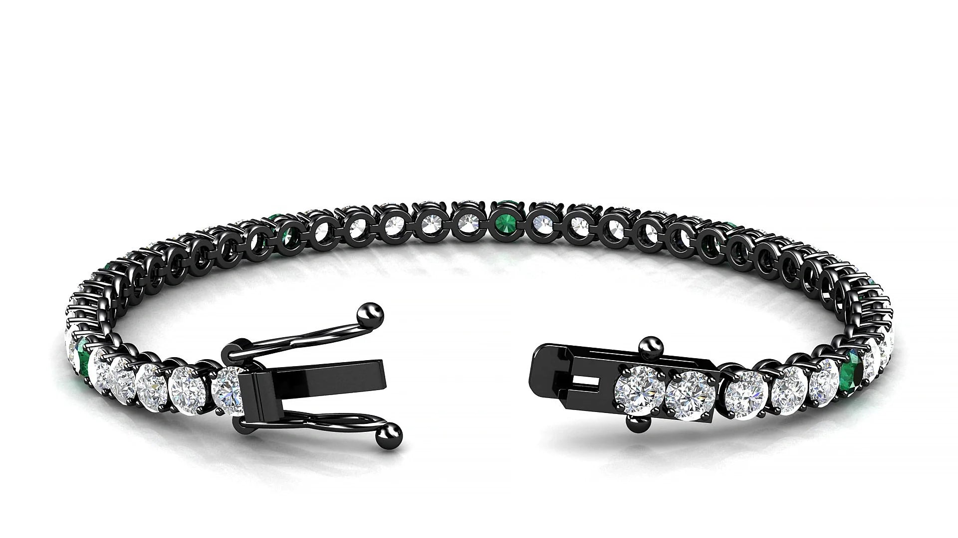 Firenze 1-5 | 18k Black Gold 3.4 mm Round Natural Emerald & Diamond Tennis Bracelet