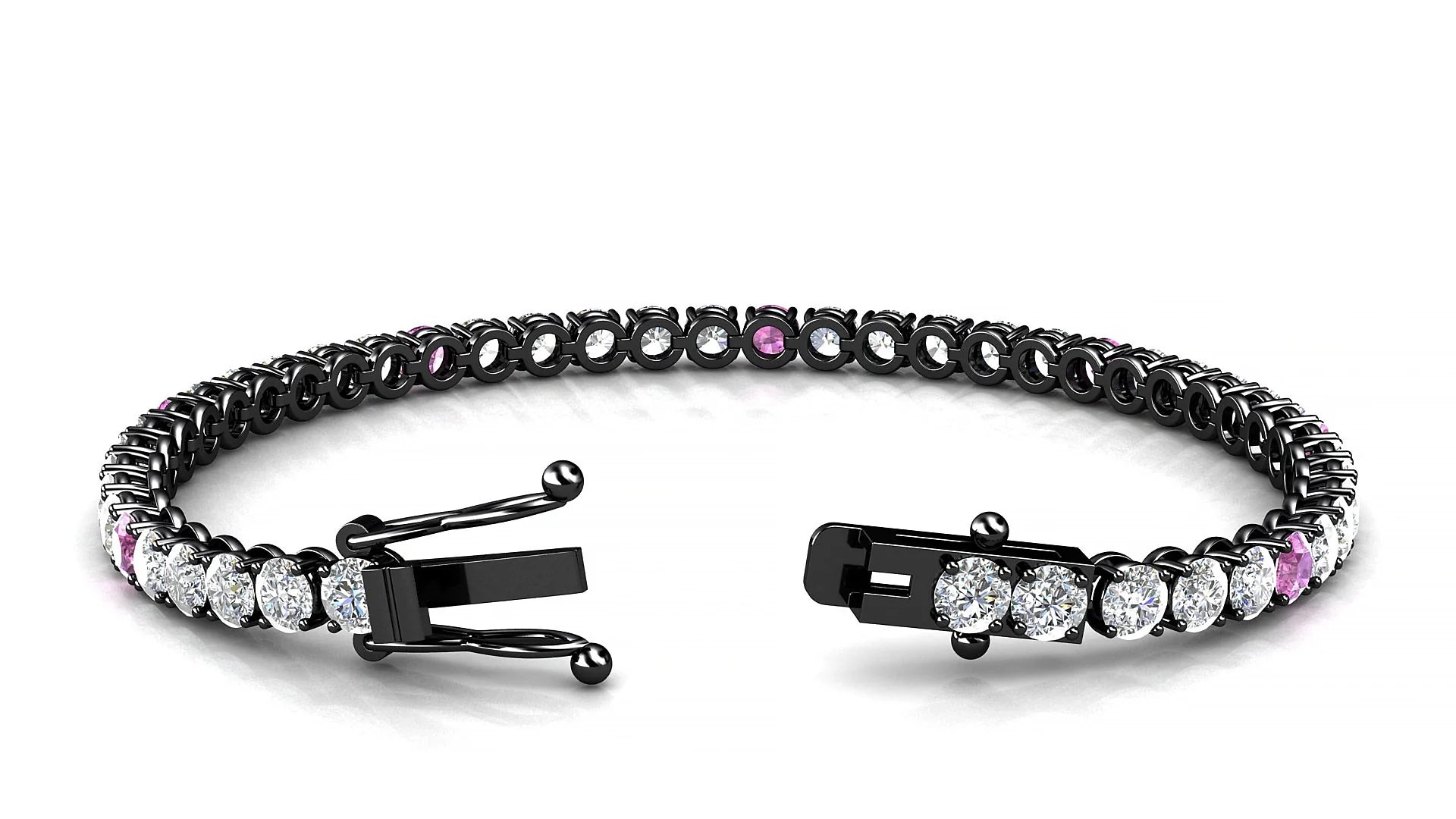 Firenze 1-5 | 18k Black Gold 3.4 mm Round Natural Pink Sapphire & Diamond Tennis Bracelet
