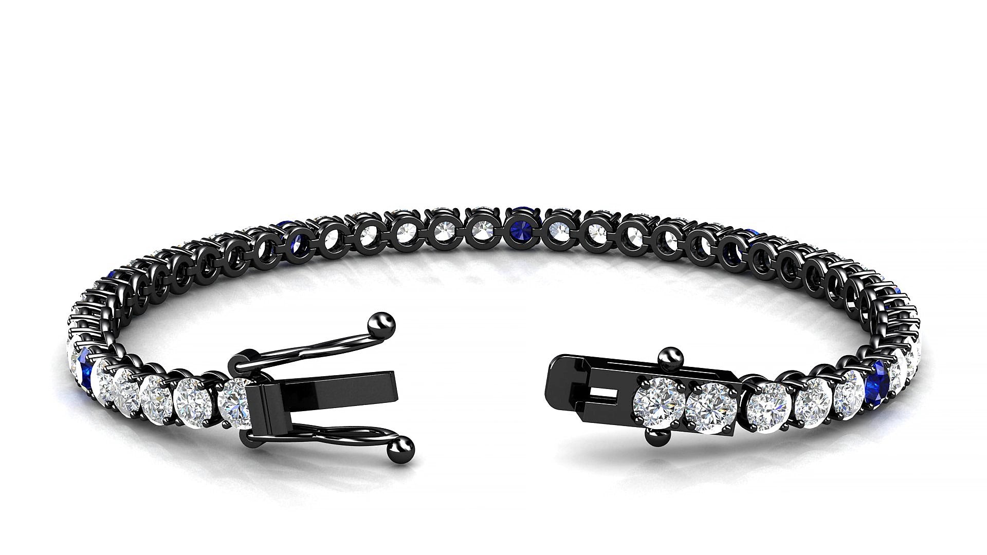 Firenze 1-5 | 18k Black Gold 3.4 mm Round Natural Sapphire & Diamond 19 cm Tennis Bracelet