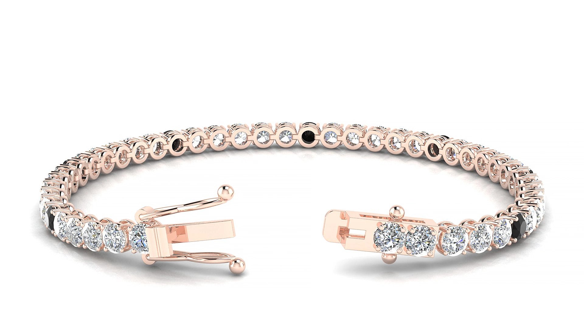 Firenze 1-5 | 18k Rose Gold 3.4 mm Round Natural Black Diamond & Diamond 15 cm Tennis Bracelet