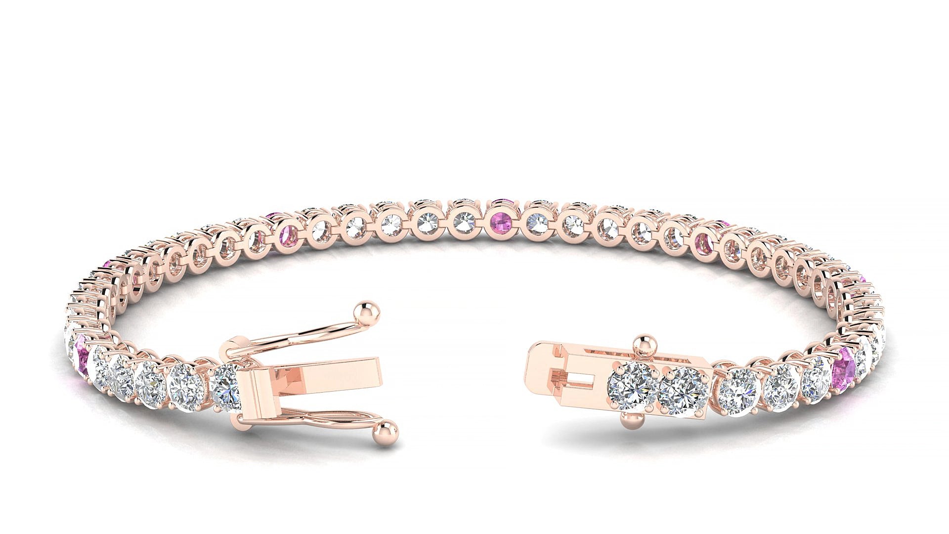 Firenze 1-5 | 18k Rose Gold 3.4 mm Round Natural Pink Sapphire & Diamond 16 cm Tennis Bracelet
