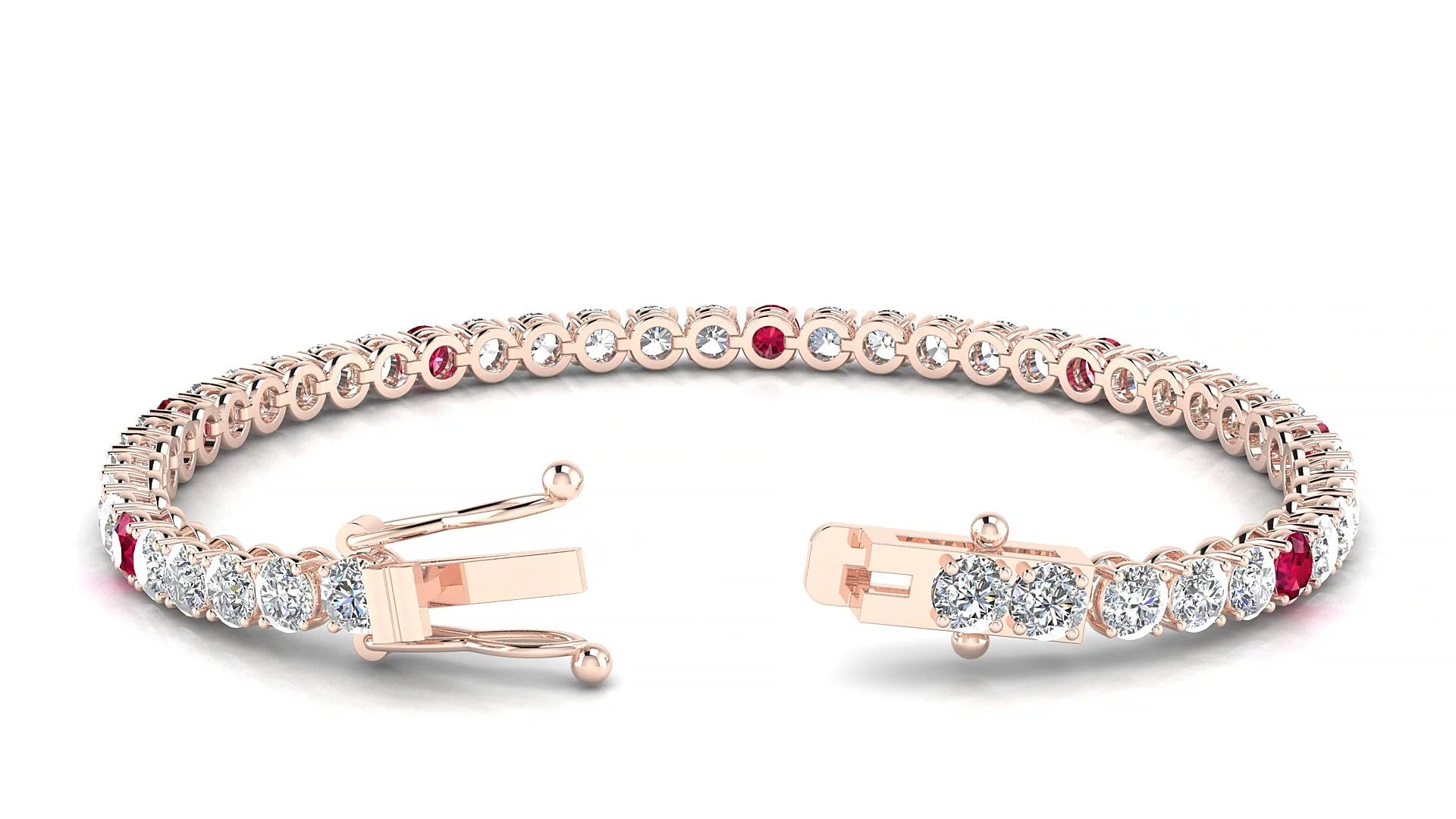 Firenze 1-5 | 18k Rose Gold 3.4 mm Round Natural Ruby & Diamond Tennis Bracelet