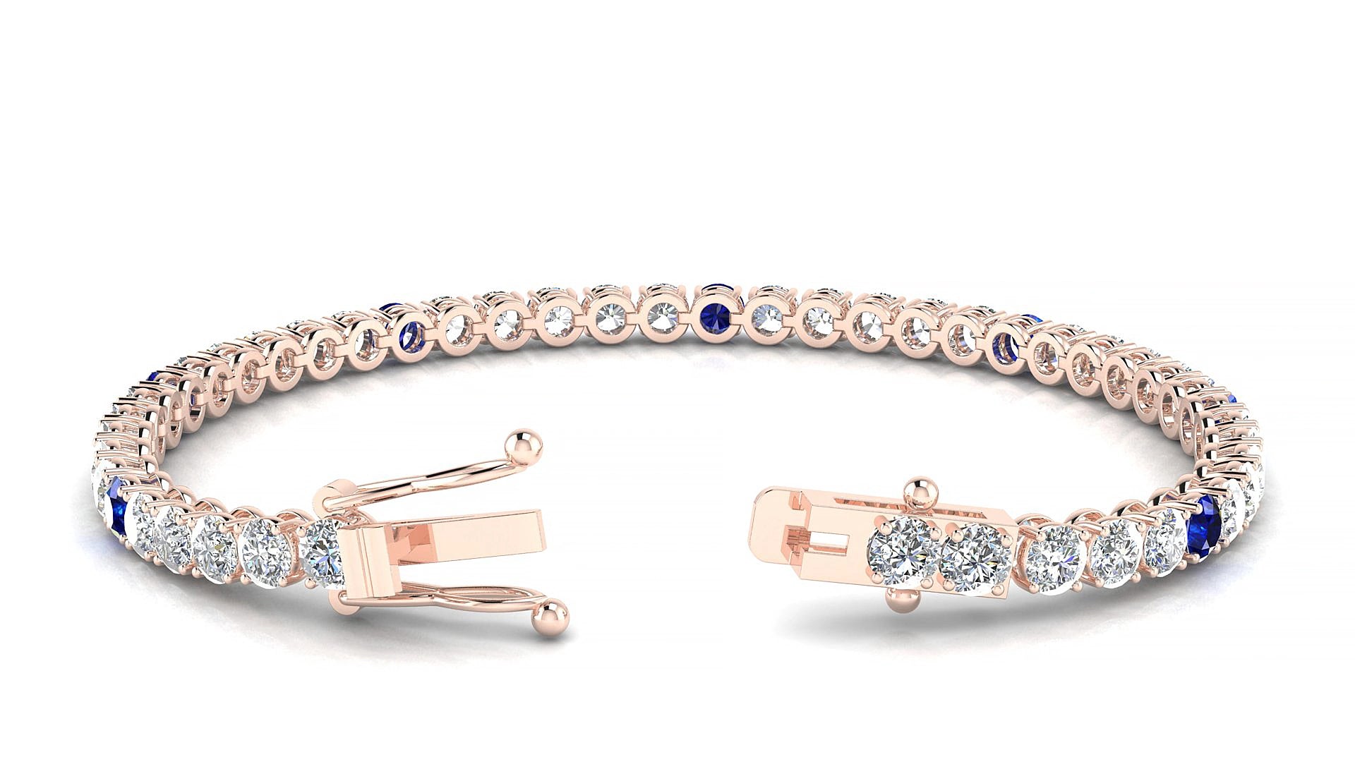 Firenze 1-5 | 18k Rose Gold 3.4 mm Round Natural Sapphire & Diamond 20 cm Tennis Bracelet