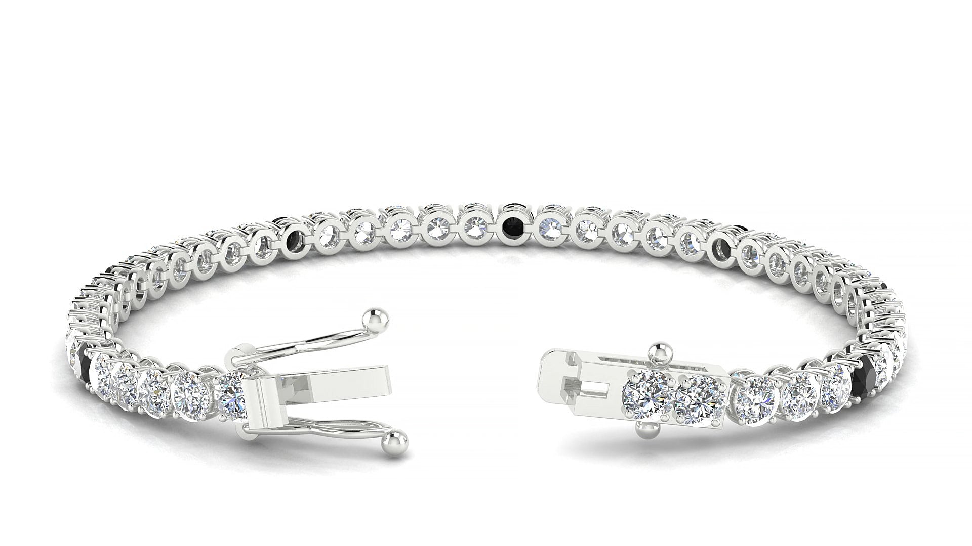 Firenze 1-5 | 18k White Gold 3.4 mm Round Natural Black Diamond & Diamond 15 cm Tennis Bracelet
