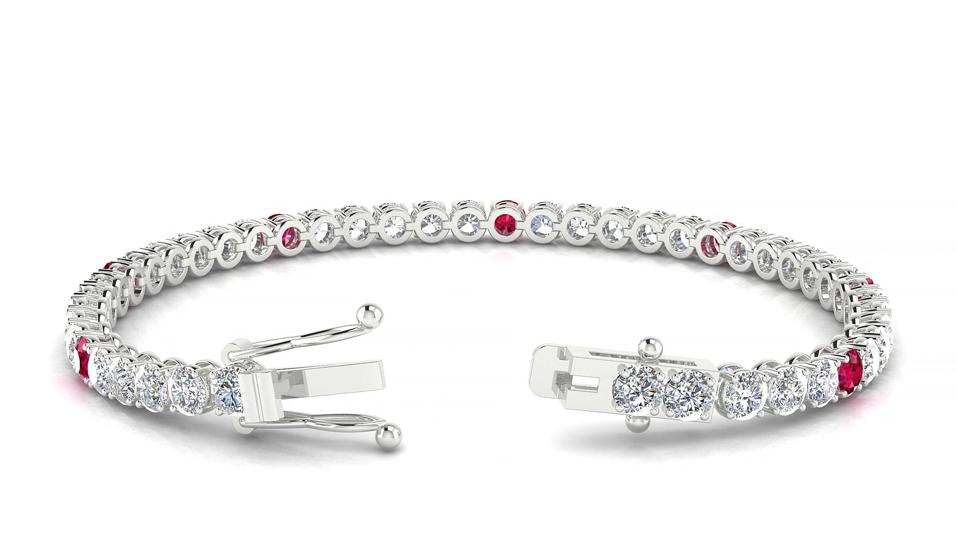 Firenze 1-5 | 18k White Gold 3.4 mm Round Natural Ruby & Diamond 17 cm Tennis Bracelet