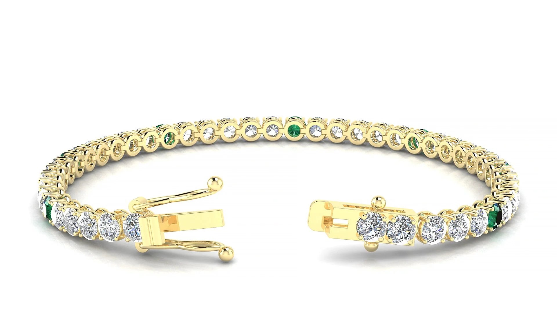 Firenze 1-5 | 18k Yellow Gold 3.4 mm Round Natural Emerald & Diamond Tennis Bracelet