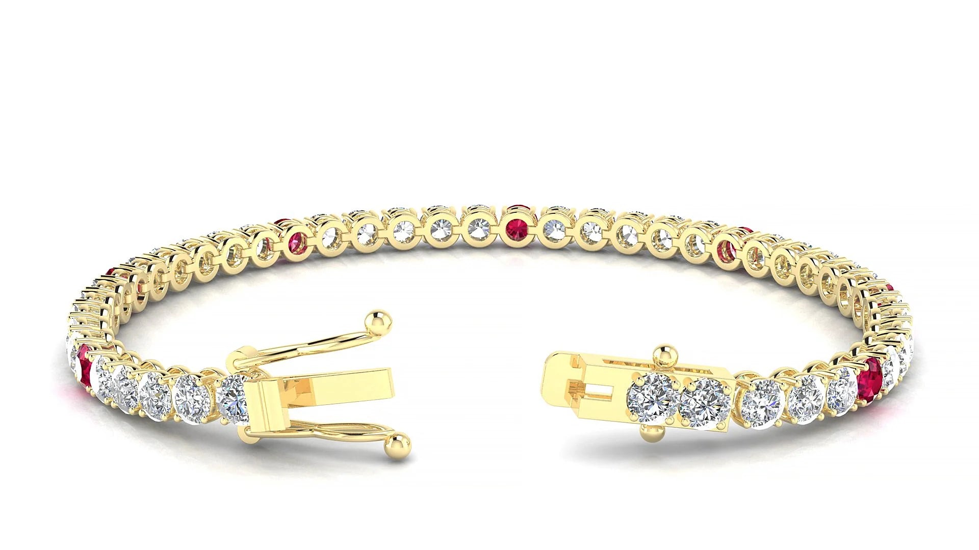 Firenze 1-5 | 18k Yellow Gold 3.4 mm Round Natural Ruby & Diamond Tennis Bracelet
