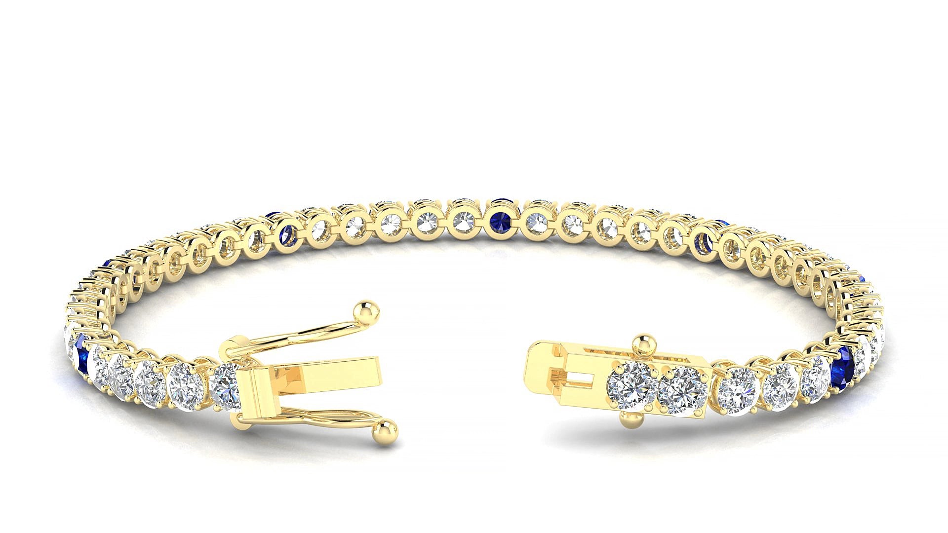 Firenze 1-5 | 18k Yellow Gold 3.4 mm Round Natural Sapphire & Diamond 20 cm Tennis Bracelet