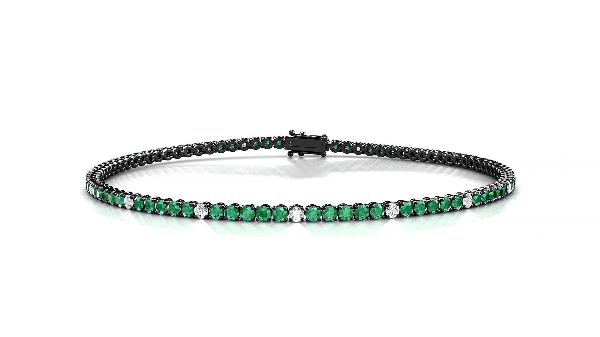 Firenze 5-1 | 18k Black Gold 1.7 mm Round Natural Emerald & Diamond 15 cm Tennis Bracelet
