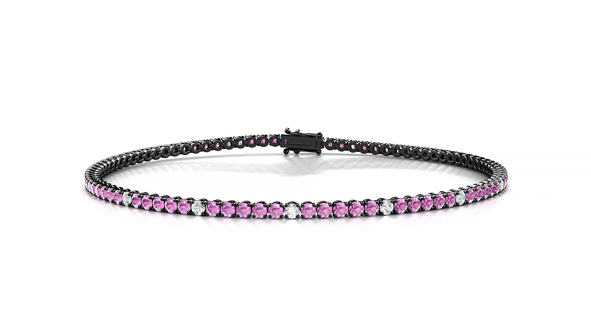 Firenze 5-1 | 18k Black Gold 1.7 mm Round Natural Pink Sapphire & Diamond 15 cm Tennis Bracelet