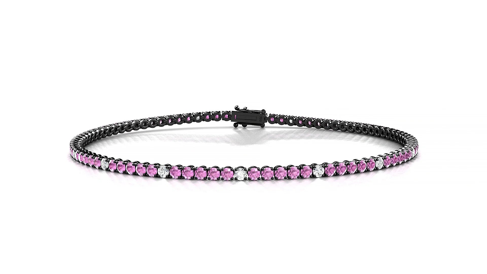 Firenze 5-1 | 18k Black Gold 1.7 mm Round Natural Pink Sapphire & Diamond Tennis Bracelet