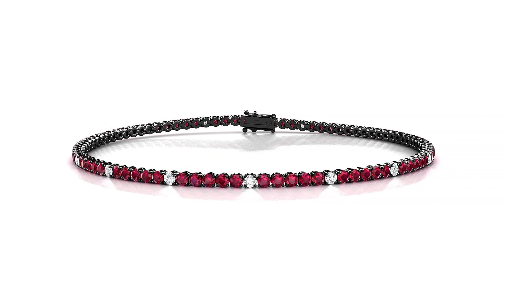 Firenze 5-1 | 18k Black Gold 1.7 mm Round Natural Ruby & Diamond Tennis Bracelet