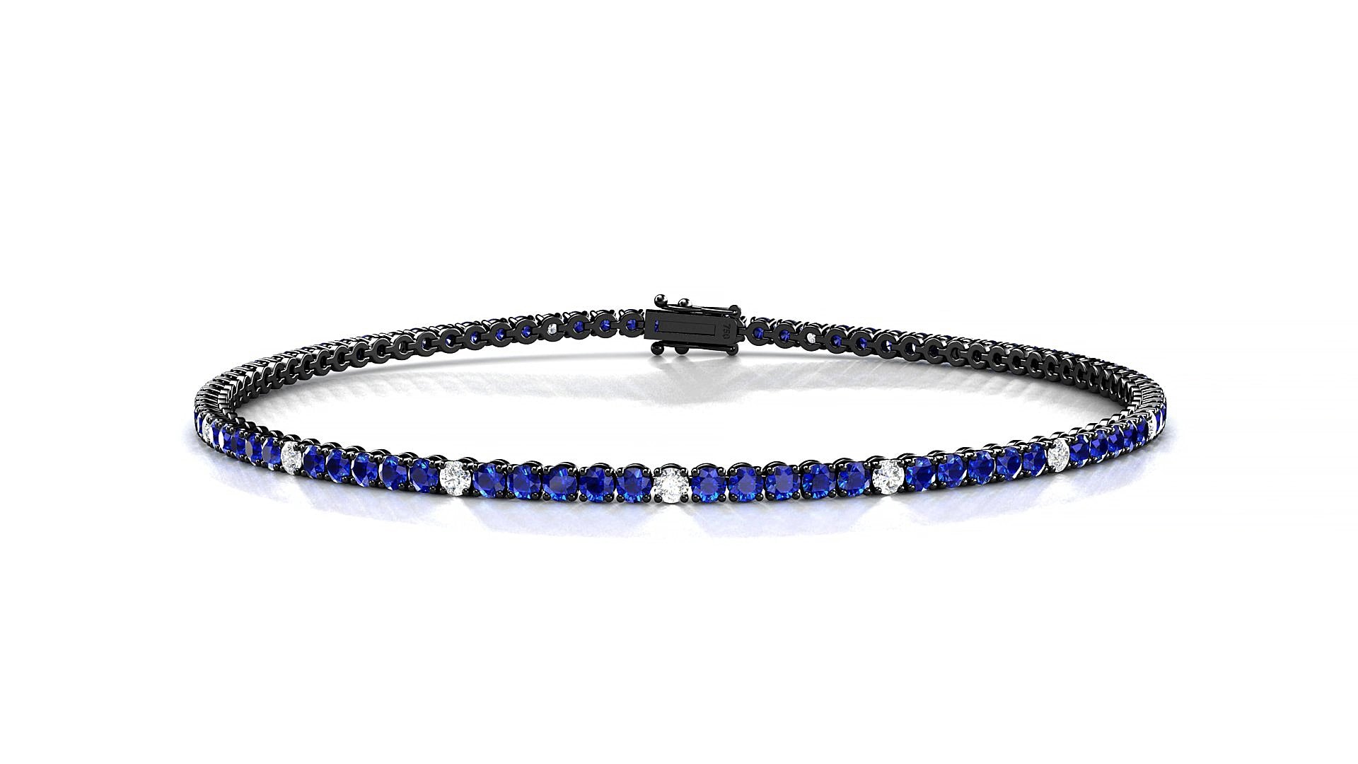Firenze 5-1 | 18k Black Gold 1.7 mm Round Natural Sapphire & Diamond 15 cm Tennis Bracelet
