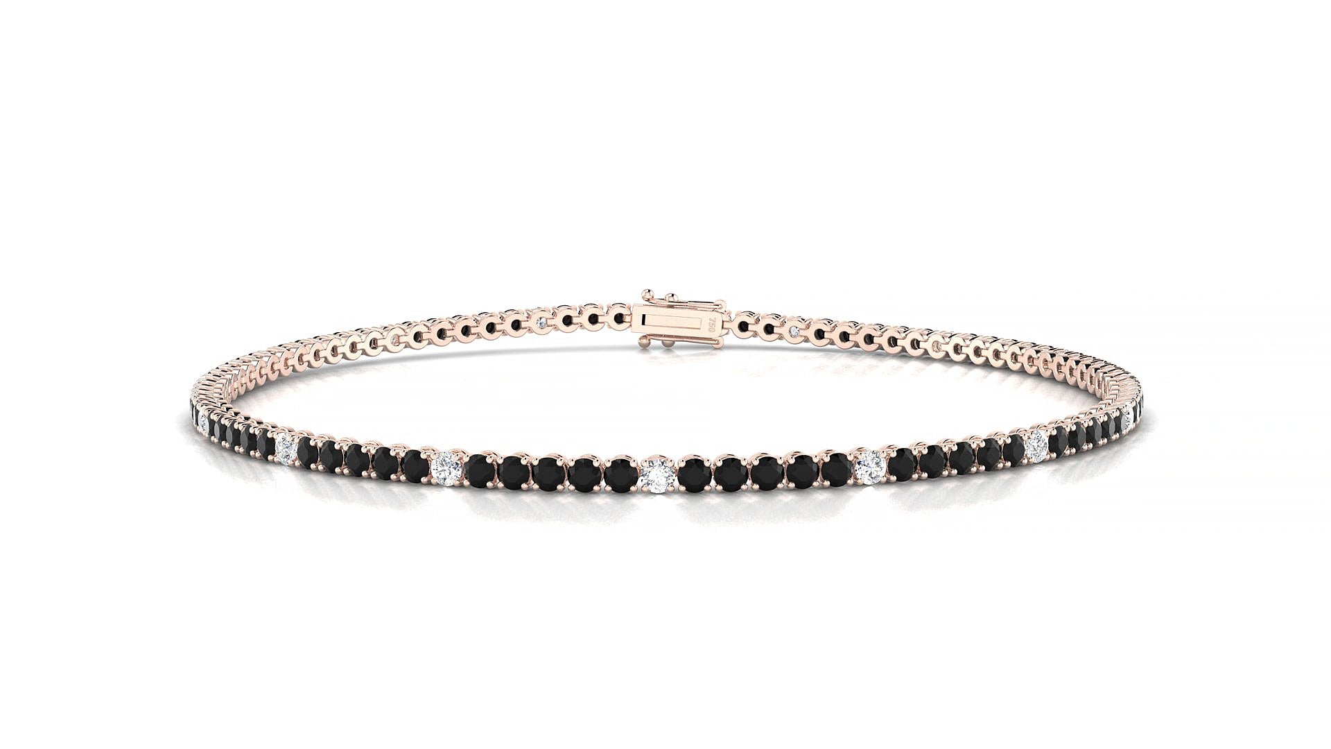 Firenze 5-1 | 18k Rose Gold 1.7 mm Round Natural Black Diamond & Diamond 15 cm Tennis Bracelet