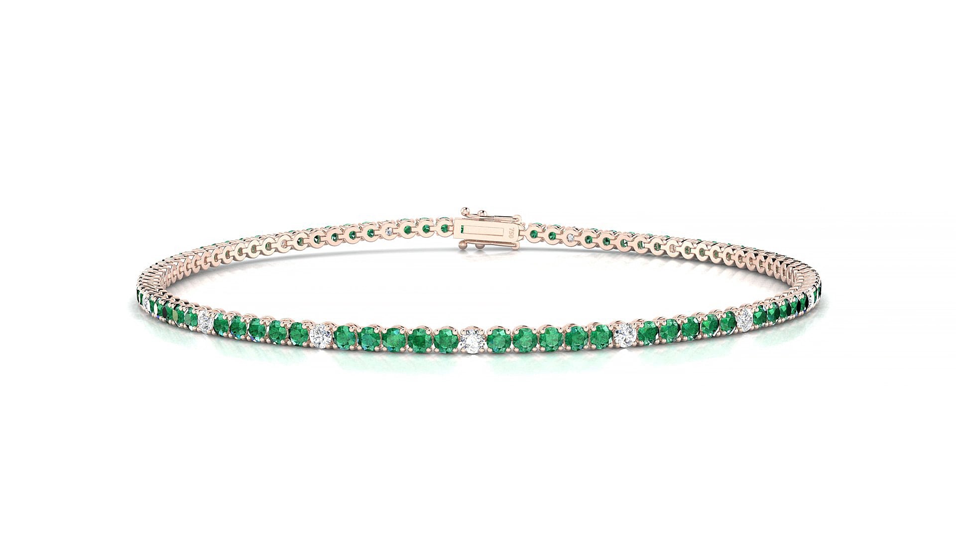 Firenze 5-1 | 18k Rose Gold 1.7 mm Round Natural Emerald & Diamond 18 cm Tennis Bracelet