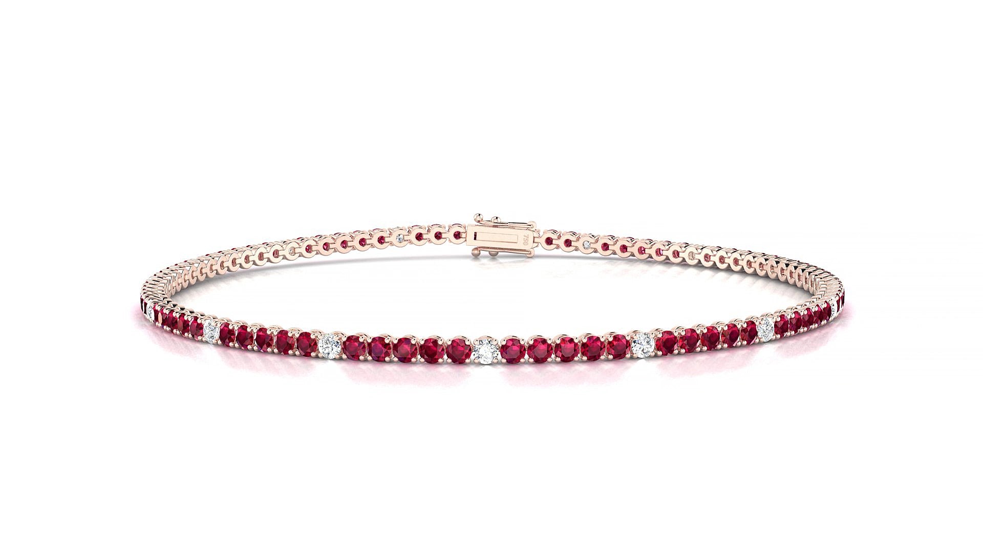 Firenze 5-1 | 18k Rose Gold 1.7 mm Round Natural Ruby & Diamond 16 cm Tennis Bracelet