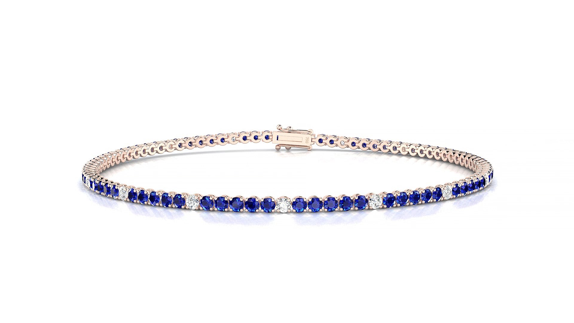 Firenze 5-1 | 18k Rose Gold 1.7 mm Round Natural Sapphire & Diamond 15 cm Tennis Bracelet