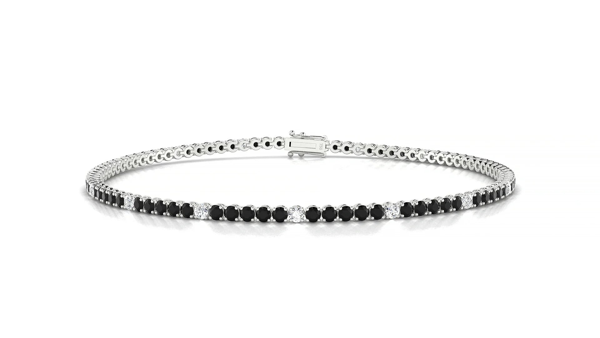 Firenze 5-1 | 18k White Gold 1.7 mm Round Natural Black Diamond & Diamond Tennis Bracelet