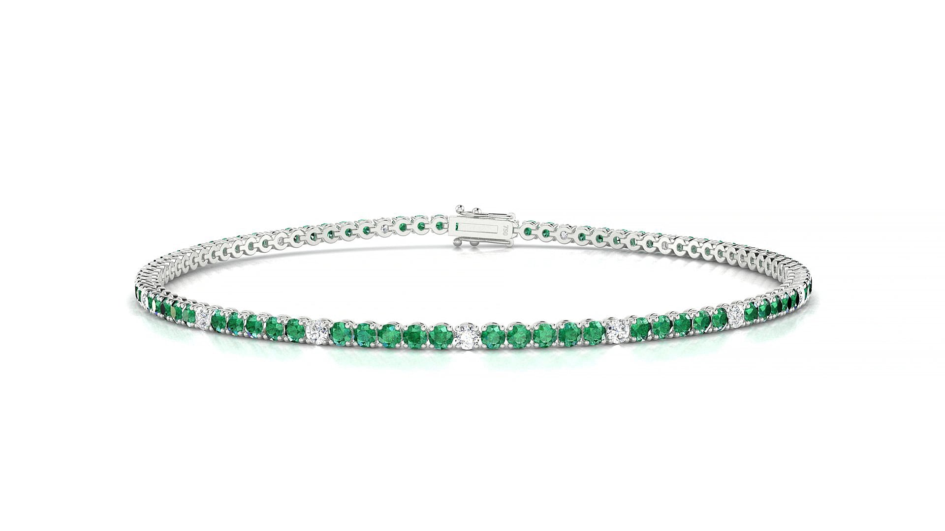 Firenze 5-1 | 18k White Gold 1.7 mm Round Natural Emerald & Diamond 15 cm Tennis Bracelet