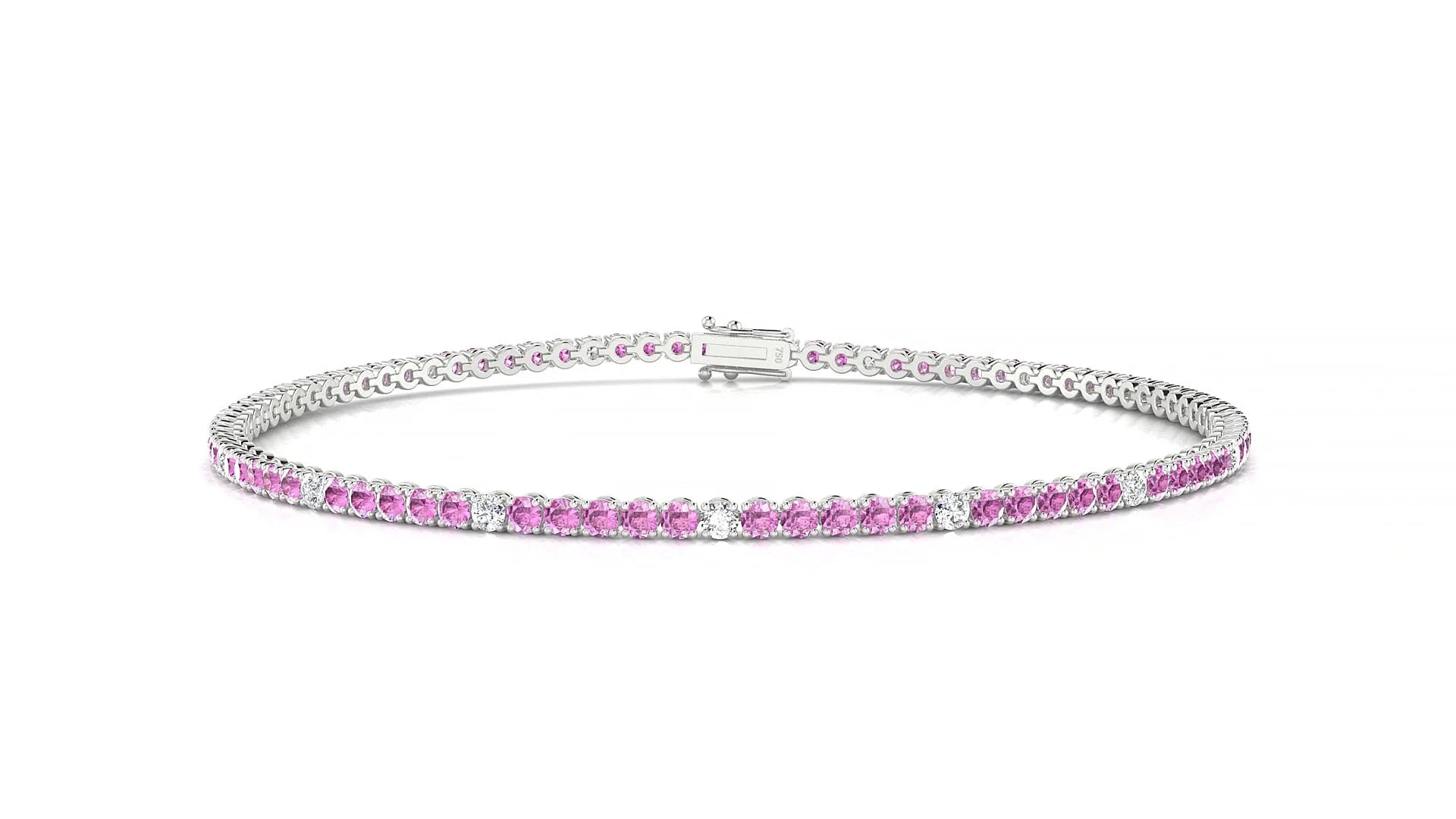Firenze 5-1 | 18k White Gold 1.7 mm Round Natural Pink Sapphire & Diamond Tennis Bracelet