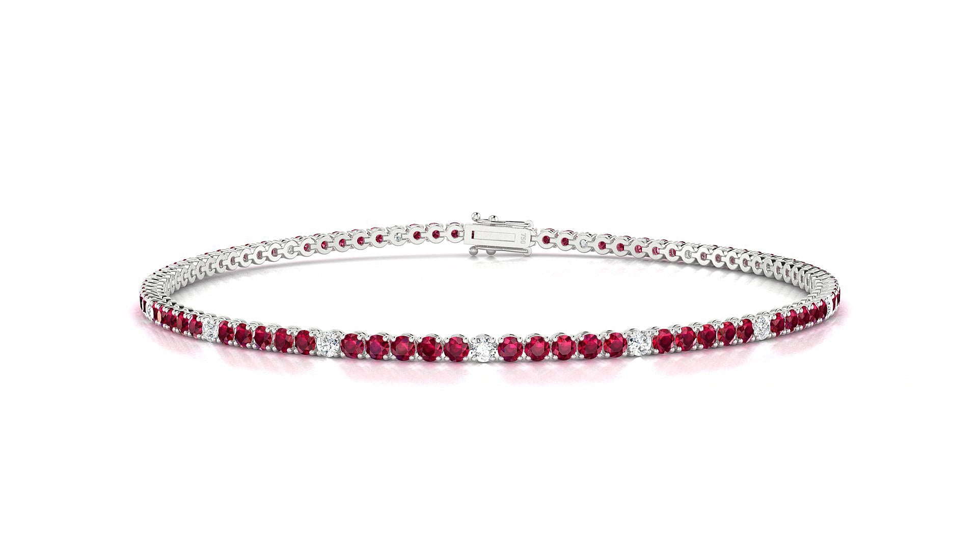 Firenze 5-1 | 18k White Gold 1.7 mm Round Natural Ruby & Diamond 16 cm Tennis Bracelet