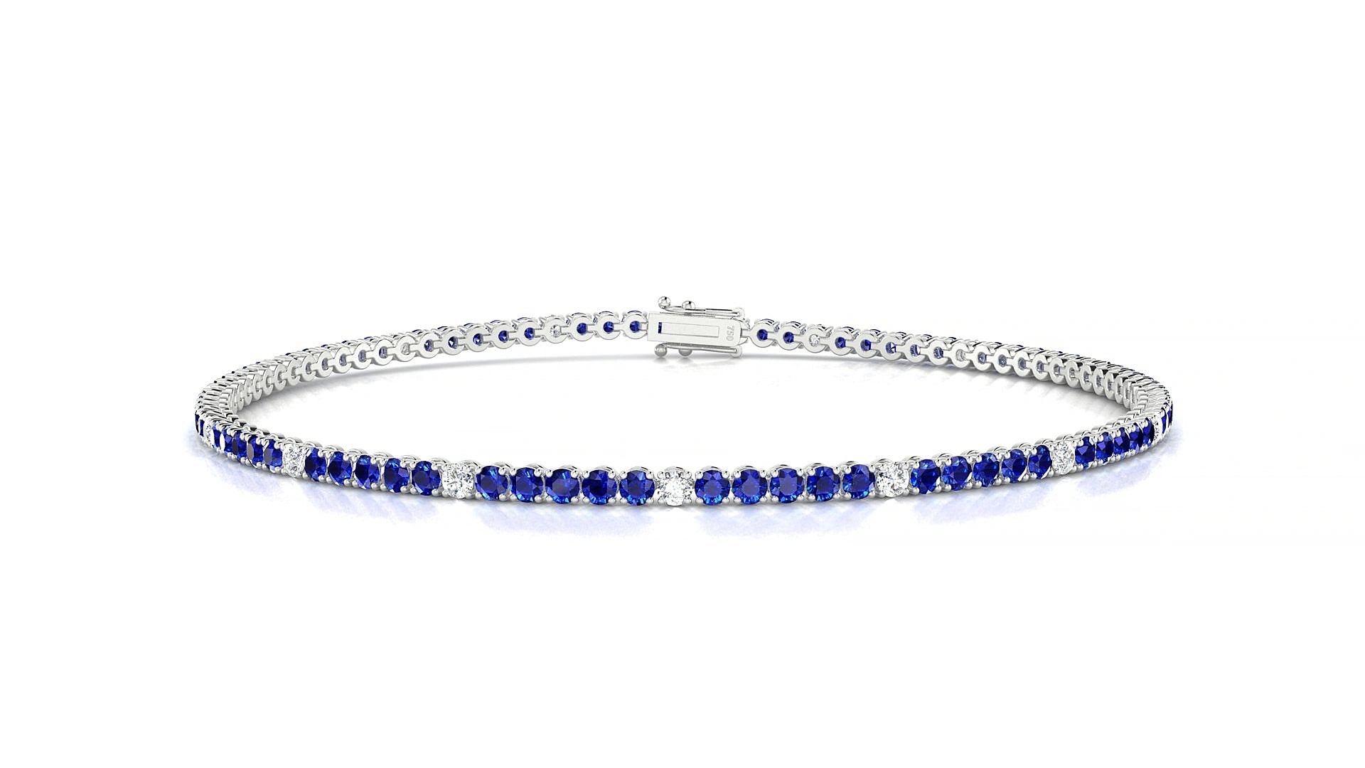 Firenze 5-1 | 18k White Gold 1.7 mm Round Natural Sapphire & Diamond 18 cm Tennis Bracelet