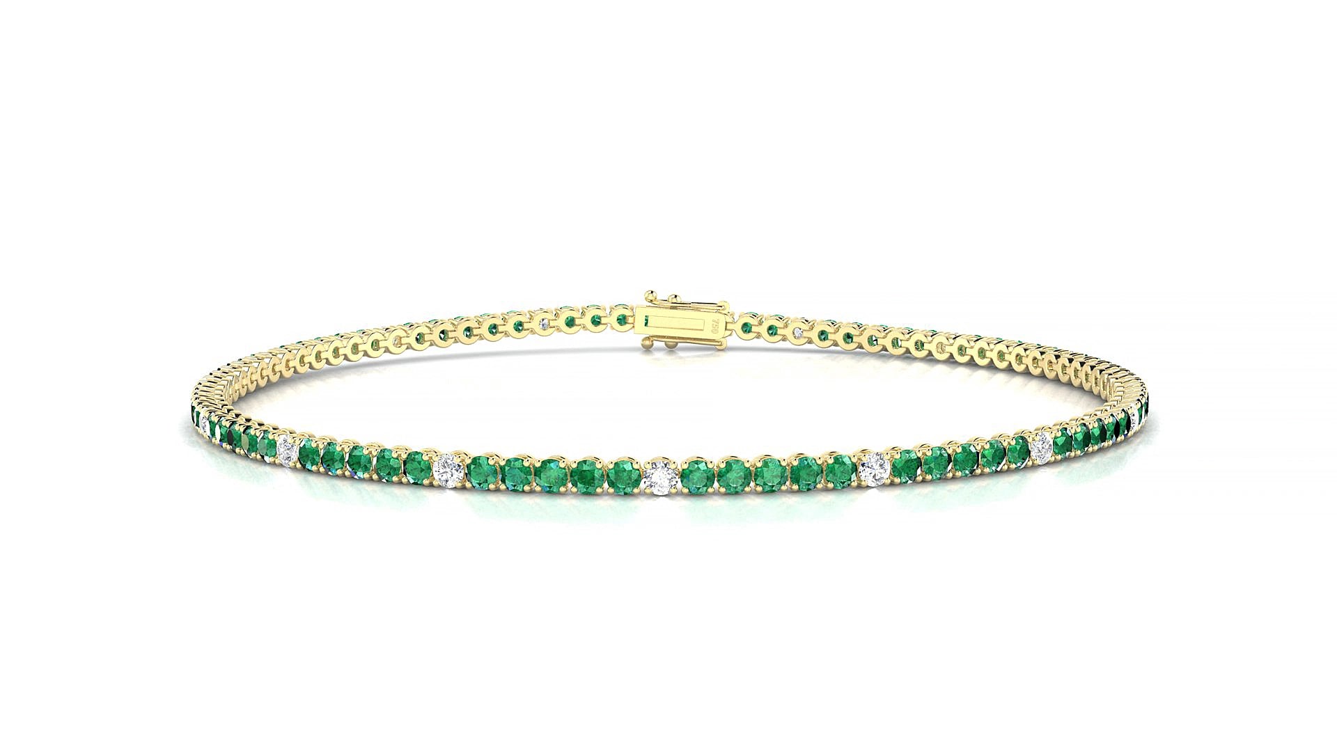 Firenze 5-1 | 18k Yellow Gold 1.7 mm Round Natural Emerald & Diamond 18 cm Tennis Bracelet