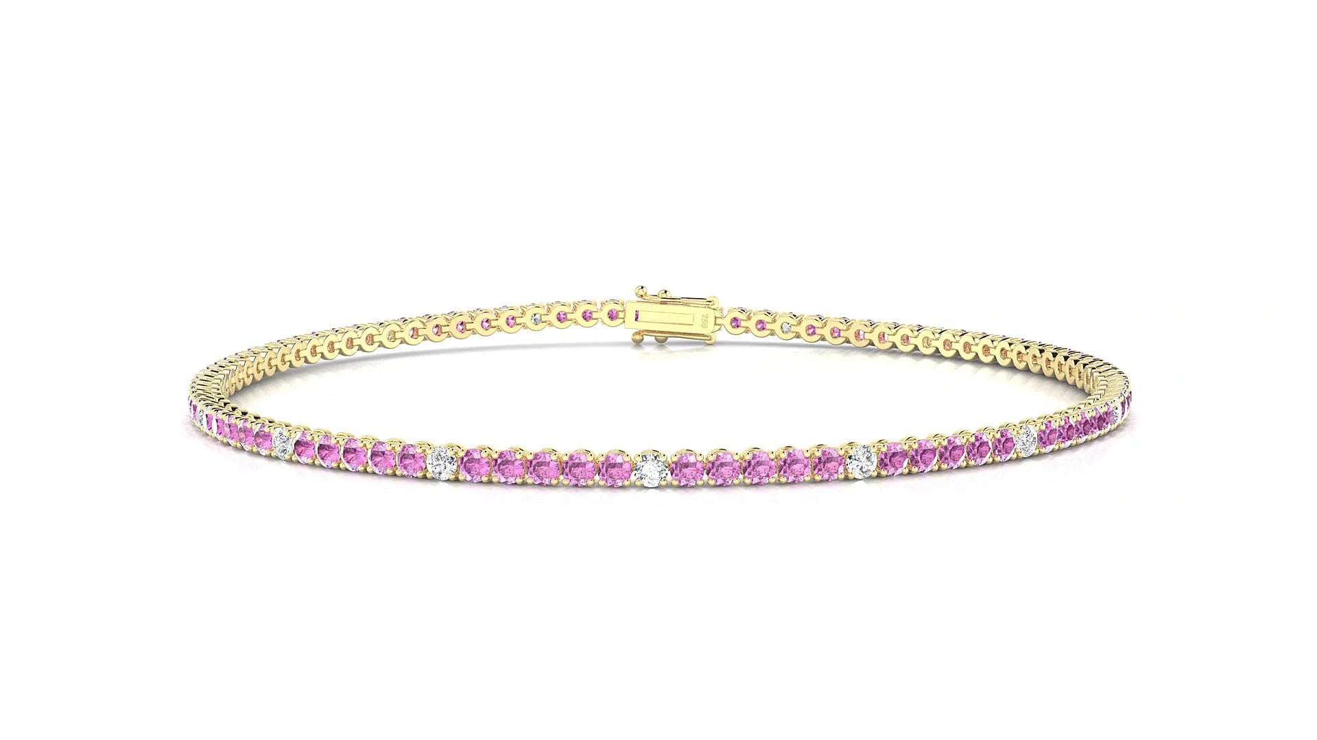 Firenze 5-1 | 18k Yellow Gold 1.7 mm Round Natural Pink Sapphire & Diamond Tennis Bracelet