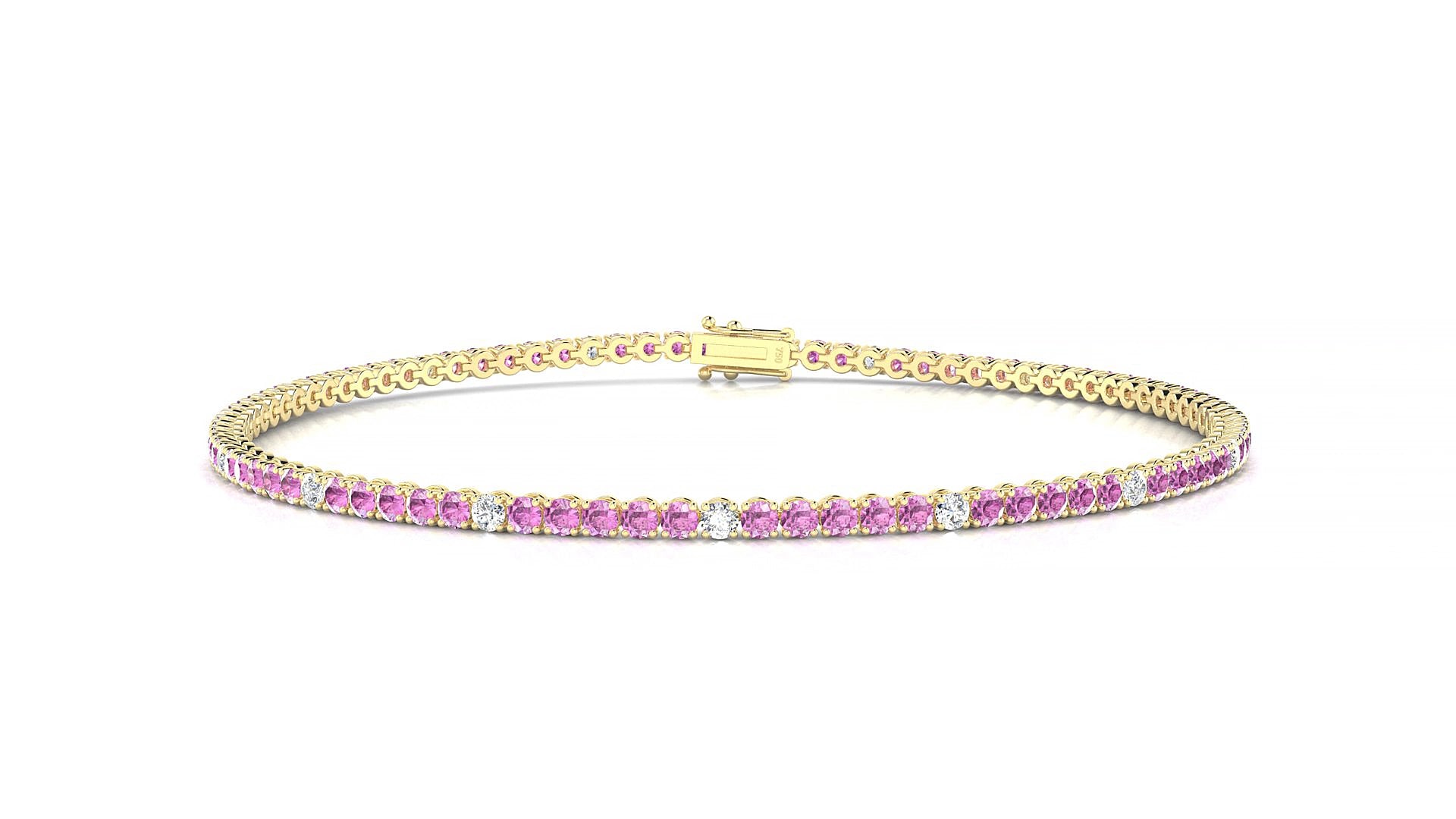 Firenze 5-1 | 18k Yellow Gold 1.7 mm Round Natural Pink Sapphire & Diamond 18 cm Tennis Bracelet