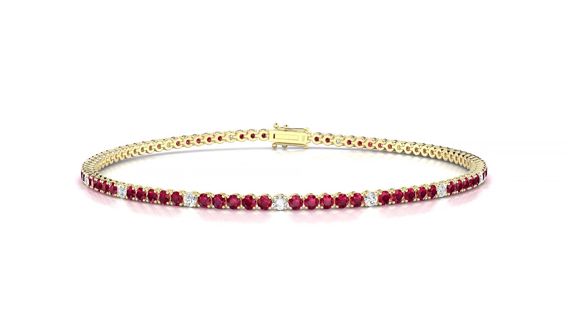 Firenze 5-1 | 18k Yellow Gold 1.7 mm Round Natural Ruby & Diamond 19 cm Tennis Bracelet