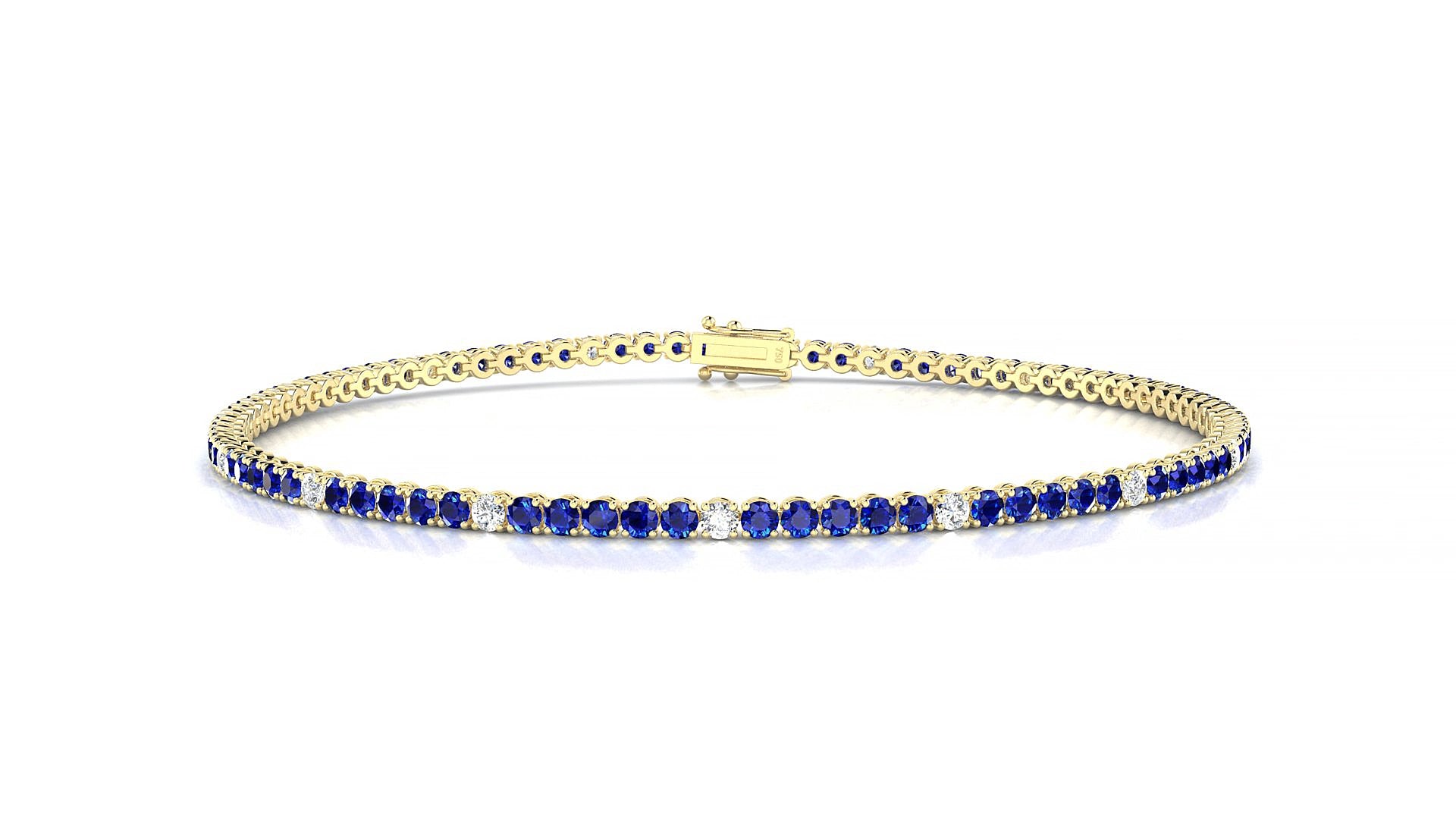 Firenze 5-1 | 18k Yellow Gold 1.7 mm Round Natural Sapphire & Diamond 18 cm Tennis Bracelet