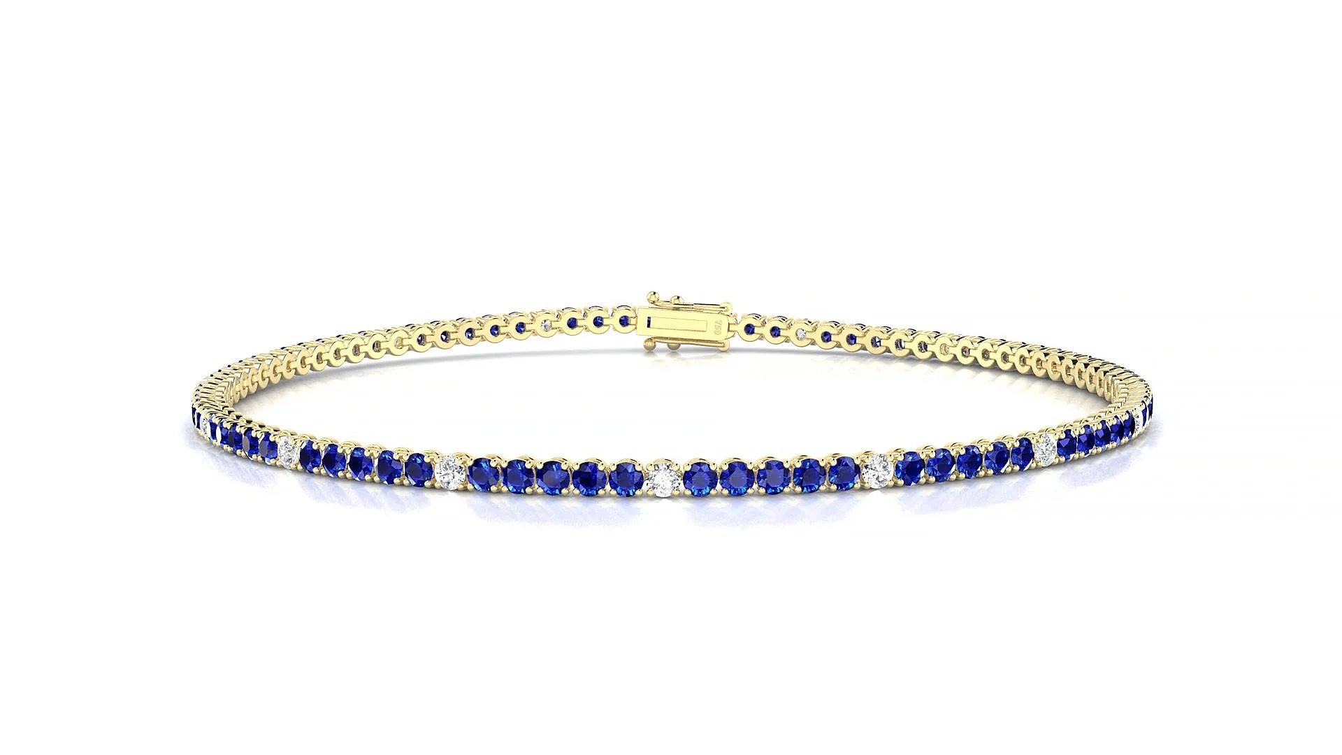 Firenze 5-1 | 18k Yellow Gold 1.7 mm Round Natural Sapphire & Diamond Tennis Bracelet