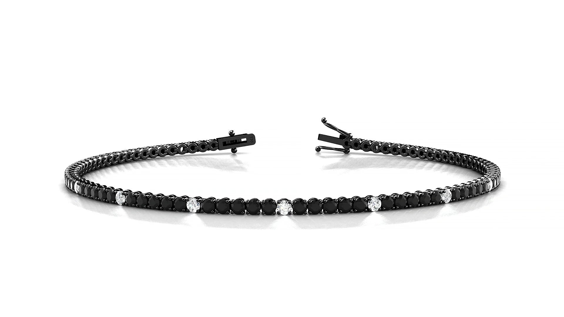 Firenze 5-1 | 18k Black Gold 1.7 mm Round Natural Black Diamond & Diamond Tennis Bracelet
